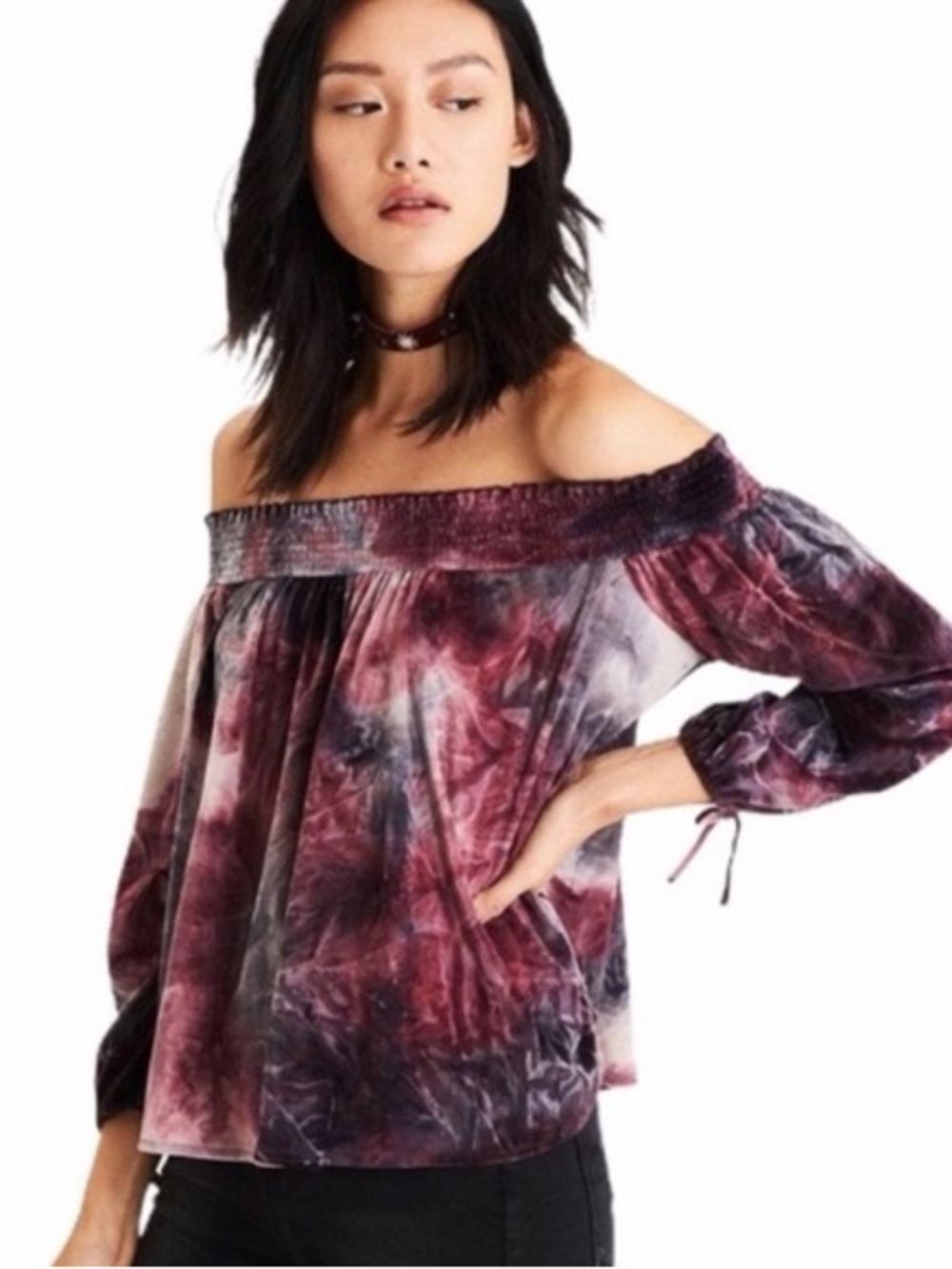 American Eagle Velvet Off Shoulder Blouse Beach Boho Fairy Grunge Size Small S